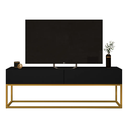 Ver imagem 1 de Rack Eros 140cm com Base Metálica Industrial Minimalista com Gavetas:preto/dourado