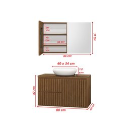 Gabinete Ripado 80 C/Cuba e Espelheira - Freijó - 7
