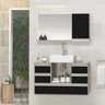 Conjunto Gabinete Banheiro POLO 80cm Madeirado/Preto- Gabinete + Cuba + Espelheira + Tampo Vidro - 1