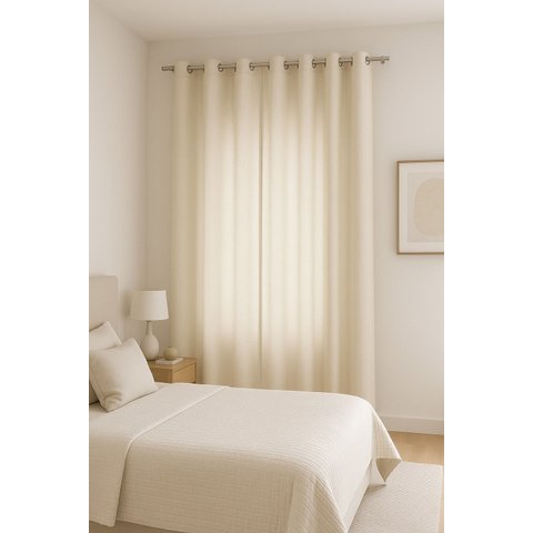 Cortina no Linho Flamê com Forro Microfibra Off no Ilhós de 19mm