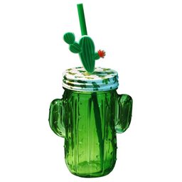 Copo de Vidro Vitrizi C/ Canudo Cactus 410ml Yvc13 - 1