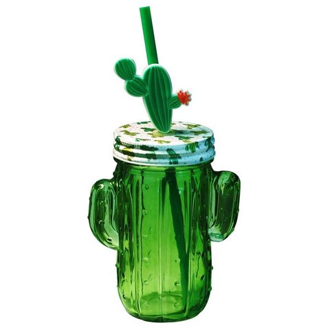 Copo de Vidro Vitrizi C/ Canudo Cactus 410ml Yvc13
