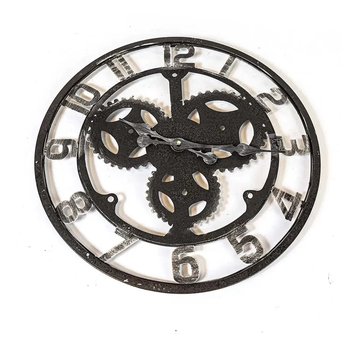 Relógio De Parede 3d Industrial Preto Prata Europeu 48cm - 1