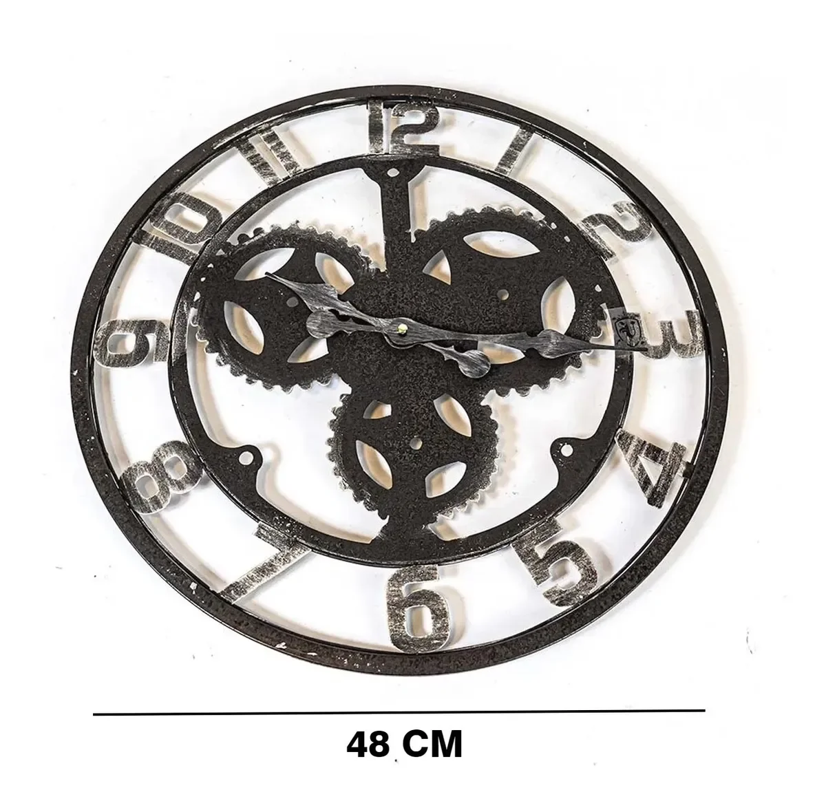 Relógio De Parede 3d Industrial Preto Prata Europeu 48cm - 2