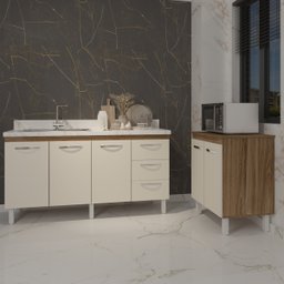 Cozinha Balcão Armário Gabinete de Pia 150 cm Deise e Balcão Jane para Microondas ou Forno Elétrico  - 3