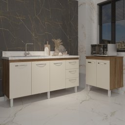 Cozinha Balcão Armário Gabinete de Pia 150 cm Deise e Balcão Jane para Microondas ou Forno Elétrico  - 2