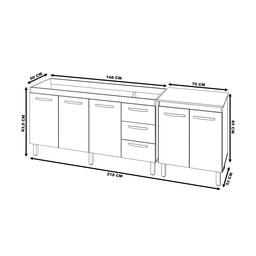 Cozinha Balcão Armário Gabinete de Pia 150 cm Deise e Balcão Jane para Microondas ou Forno Elétrico  - 6