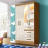 Roupeiro Pequeno com Espelho 4 Portas Infantil Freijó Off White Stella Jm Móveis - 1