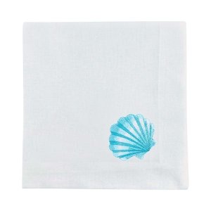 Guardanapo Linho Bordado Concha Turquesa - 50 x 50 cm