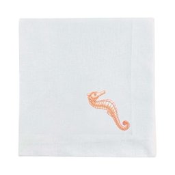 Guardanapo Linho Bordado Cavalo Marinho Coral - 50 x 50 cm - 1