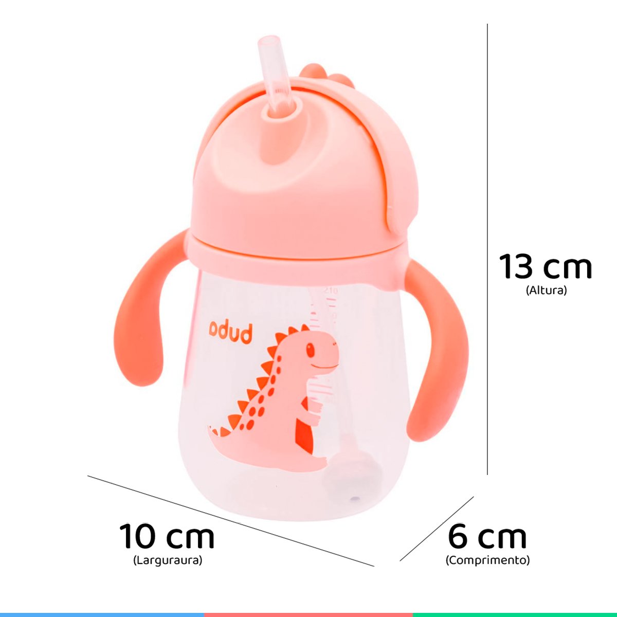 Copo Infantil com Canudo de Silicone e Alças Antivazamento 240ml Tampa ...