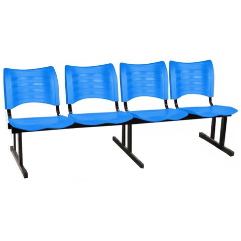 Cadeira Longarina Plástica 04 Lugares - Cor Azul - Mrplast - 34198