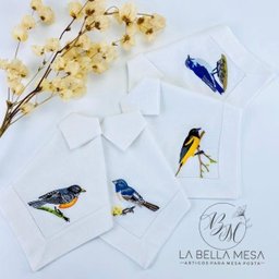 Guardanapo Linho Ponto Ajour Bordado Coleção Birds 03 - 50 x 50 cm - 4