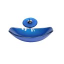 Ver imagem 1 de CUBA DE VIDRO OVAL CHANFRADA 46CM AZUL ESCURO + VALVULA + TORNEIRA CASCATA