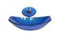 Ver imagem 1 de CUBA DE VIDRO OVAL CHANFRADA 46CM AZUL ESCURO + VALVULA + TORNEIRA CASCATA