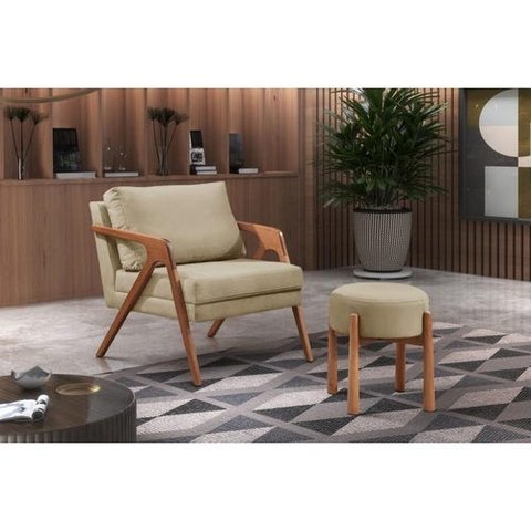 Poltrona Decorativa Mona Luxo Madeira Maciça Varias Cores:bege