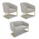 Ver imagem 1 de Namoradeira e 2 Poltronas Industrial Dourado Stella Bouclê Cinza D03 - D'Rossi