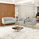 Ver imagem 2 de Namoradeira e 2 Poltronas Industrial Dourado Stella Bouclê Cinza D03 - D'Rossi
