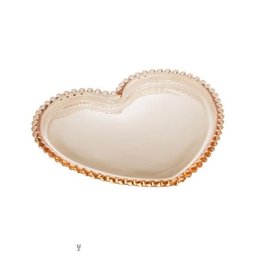 Conjunto 4 Pratos Cristal Coração Pearl Âmbar 18x15x2cm - 1