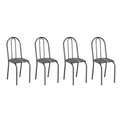Kit 4 Cadeiras de Cozinha Califórnia Estampado Preto Listrado Pés de Ferro Preto - Pallazio