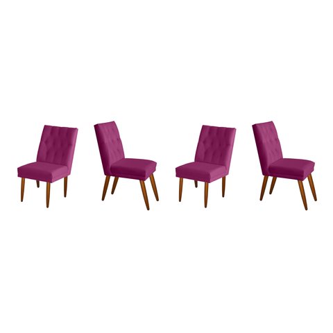 Jogo 04 Cadeiras de Jantar Estofada Cozinha Paris Suede Rosa Pink Eli Móveis