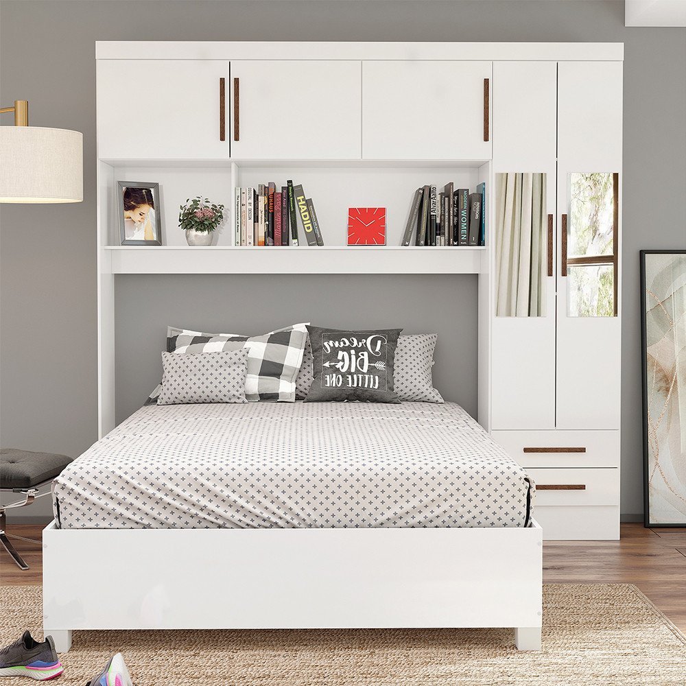 Guarda Roupa Modulado com Cama Paris 5 Portas com Espelho e 2 Gavetas