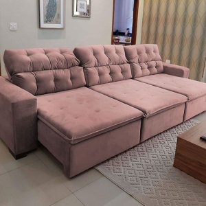 Sofá Retrátil Reclinável 6 Lugares 320cm com Pillow Veludo Rose Alasca Megasul