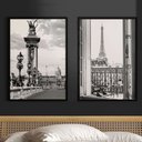 Ver imagem 1 de Kit 2 Quadros Decorativos Fotografias Paris Pb 24x18cm - com Vidro:moldura Branca