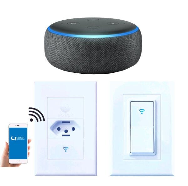 Kit Casa Conectada - 1 Smart Speaker Echo Dot Alexa, 1 Interruptor Wifi e 1 Tomada Wifi - 1