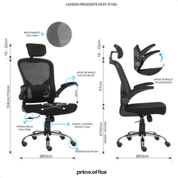 Cadeira de Escritorio Presidente Giratória Ergonômica Mesh - 7