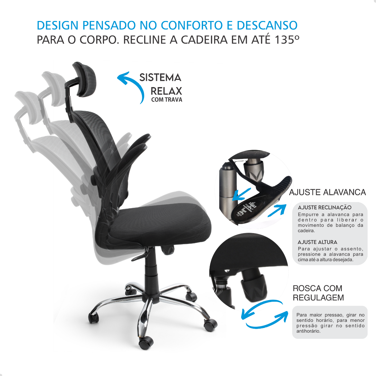 Cadeira de Escritorio Presidente Giratória Ergonômica Mesh - 10