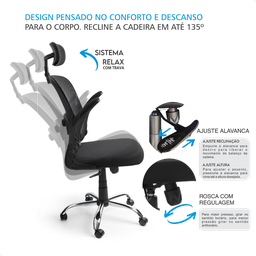 Cadeira de Escritorio Presidente Giratória Ergonômica Mesh - 10