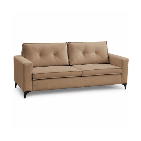 Sofá Sala de Estar Marselha 210cm 3 Lugares Pés em Metal Linho Marrom Claro M1 - Monari Design