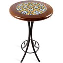 Ver imagem 2 de Cj Mesa Madeira Azulejo 60cm - Bistrô Fixa 98cm + 4 Banquetas 73 - Natural - Anos Dourados