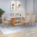 Ver imagem 1 de Conjunto Sala de Jantar Mesa Easy Tower 170x90cm Mdf/vidro com 6 Cad Aurea Linho Rinzai Bege Amendoa