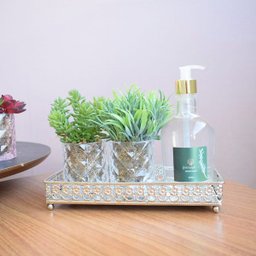 Arranjo de Folhagem e Suculentas no Vaso de Vidro - Kit com Dois Arranjos | Linha permanente - 2