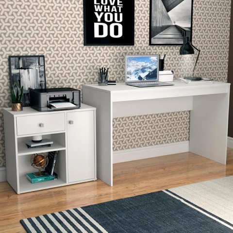 Mesa Escrivaninha e Armario para Escritorio B32 Branco Novam