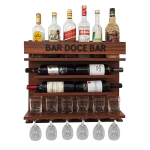 Adega de Vinho de Parede com Barzinho Sala - Bar Doce Bar - Cor Imbuia