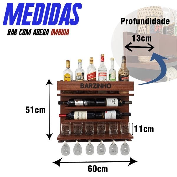 Adega de Vinho de Parede com Barzinho Sala - Bar Doce Bar - Cor Imbuia - 6