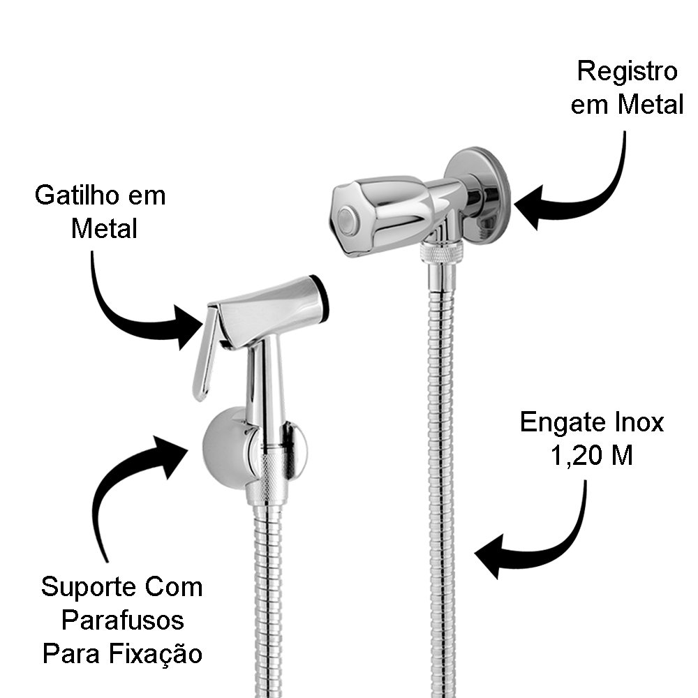 Ducha Higiênica Banheiro Metal 1/4 de Volta Mang. 1,20m Acabamento C50 - 2