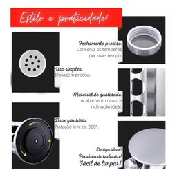 Porta Tempero Condimentos Organizador Cozinha Luxo Aço Inox Giratorio 12 Frascos Potes Vidro Gira 36 - 3
