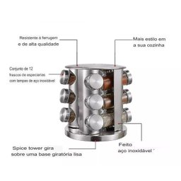 Porta Tempero Condimentos Organizador Cozinha Luxo Aço Inox Giratorio 12 Frascos Potes Vidro Gira 36 - 5