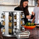 Ver imagem 4 de Porta Tempero Condimentos Organizador Cozinha Luxo Aço Inox Giratorio 12 Frascos Potes Vidro Gira 36