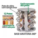 Ver imagem 7 de Porta Tempero Condimentos Organizador Cozinha Luxo Aço Inox Giratorio 12 Frascos Potes Vidro Gira 36