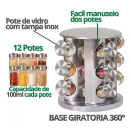 Porta Tempero Condimentos Organizador Cozinha Luxo Aço Inox Giratorio 12 Frascos Potes Vidro Gira 36 - 7