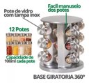Ver imagem 7 de Porta Tempero Condimentos Organizador Cozinha Luxo Aço Inox Giratorio 12 Frascos Potes Vidro Gira 36