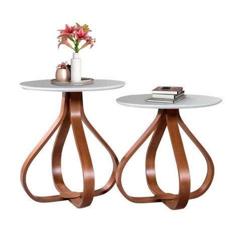 Conjunto Mesa de Canto Alice Ex Decor Amêndoa/off White