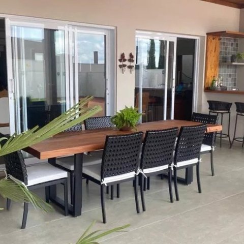 Jogo de Mesa 8 Cadeiras Fibra e Alumínio Jantar Area Gourmet