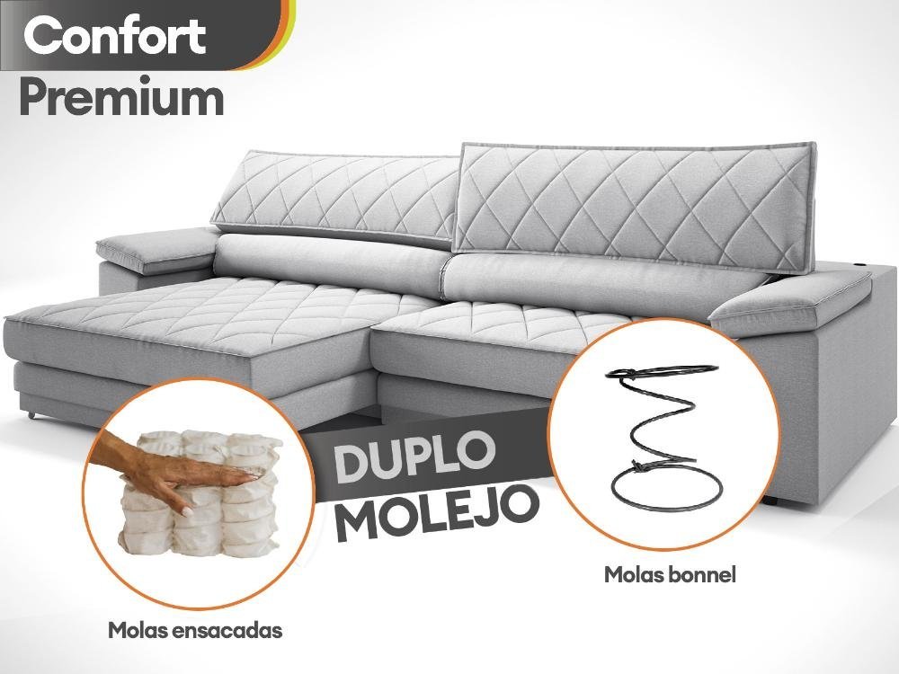 Sofá de Duplo Molejo com Carregador Usb, Retrátil e Reclinável Valencia 2,90m Linho Soft Prata- - 5