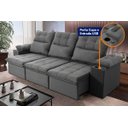 Ver imagem 2 de Sofá Retrátil Reclinável Verona Usb + Porta Copo 2,30m Suede Velut Cinza C/ Molas no Assento -